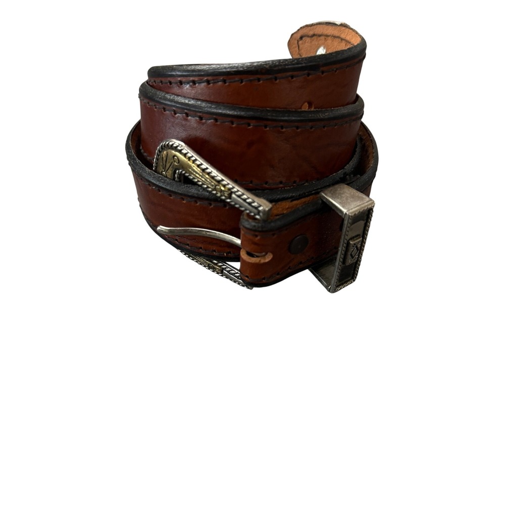 Dreamers Leather Belt Mens 32 Brown Excellent Western Engraved Metal Hardware